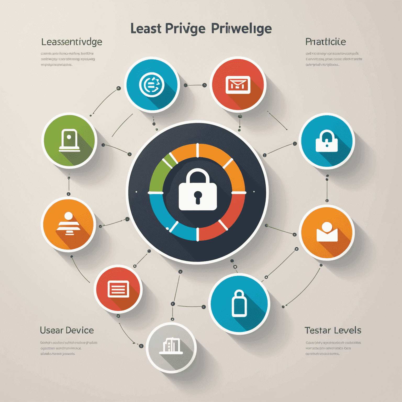 Un diagramma che illustra il concetto di minimo privilegio con diversi livelli di accesso e icone di utenti